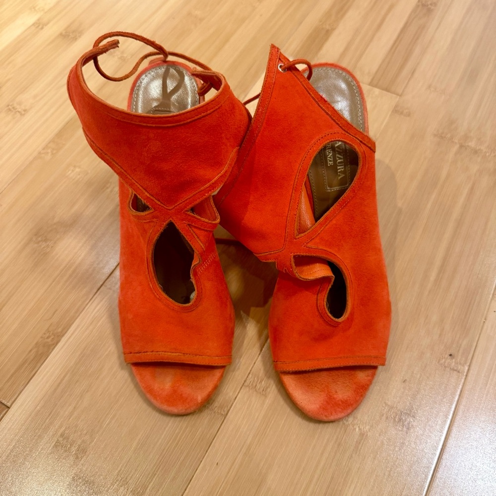 Aquazzura Vibrant Orange Suede Heeled Sandals
